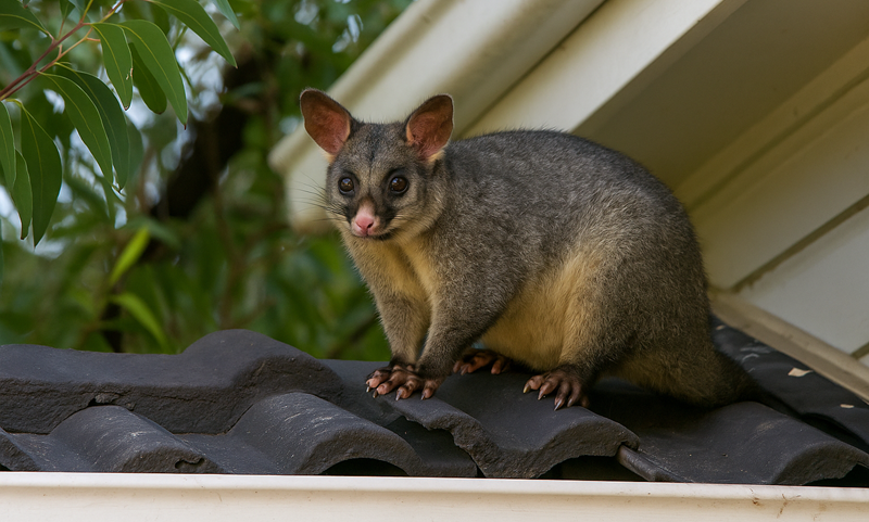 possum on a tiled roof