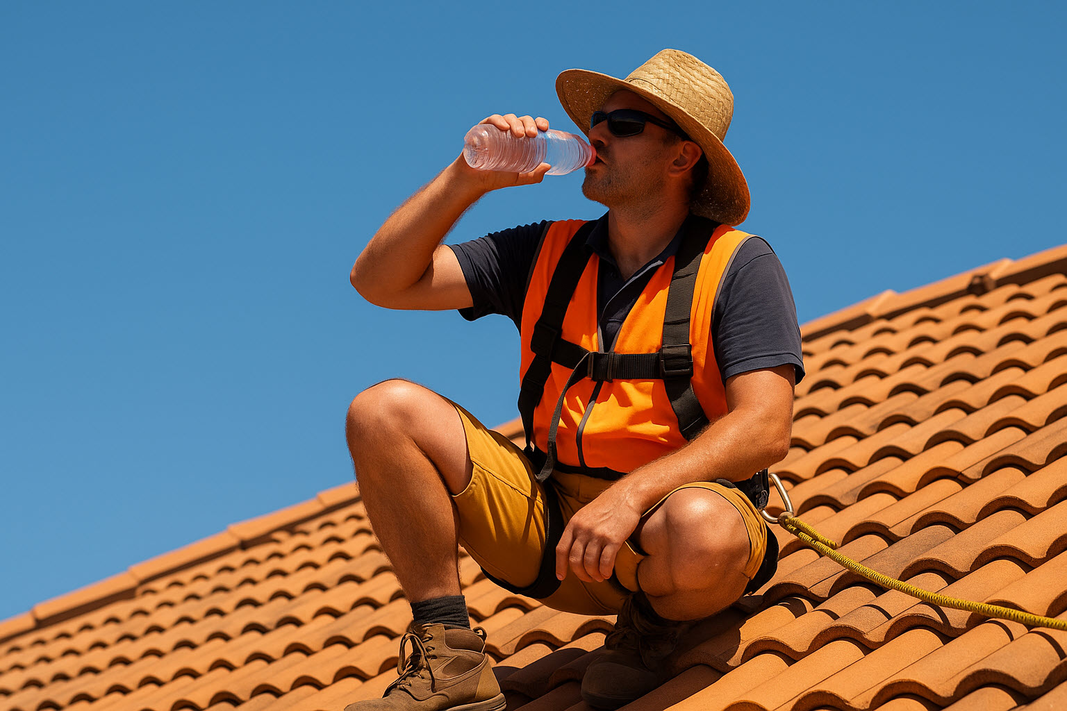roofer driking water on a hot summer day